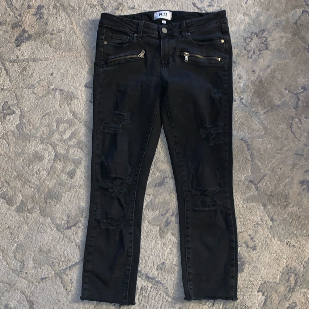 Paige Indio zip black jeans size 28